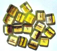 17 16x16x6mm Yellow & Amethyst Marble Flat Square Beads